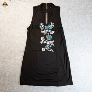 Kensie A-Line Dress Black Embroidered Floral Sleeveless Western Women's Size L